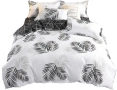 Мек и приятен спален комплект 180x220 бял с черни листа 4 части, снимка 1
