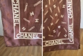Дамски Квадратен Шал Кафяв Бежов / Кремав Полиестер Сатен Chanel Шанел Лого, снимка 18