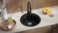 Черна кръгла кухненска мивка от гранит Пиза 45 Top 500 x 500 мм, снимка 8