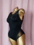 80 С Черно, еластично боди с релефни кадифени фигури , снимка 5