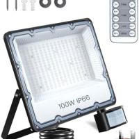 Нова 100W LED Светлина c Датчик Движение IP66 Водоустойчива Дистанционно, снимка 1 - Други - 45220983