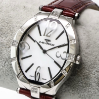 Дамски часовник Murex с червена кожена каишка и диаманти 0.18 карата, снимка 3 - Дамски - 45025241