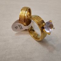 Комплект от два броя пръстени  - Пръстен с цирконии и халка от медицинска стомана в комбинция с мат , снимка 5 - Пръстени - 45663429