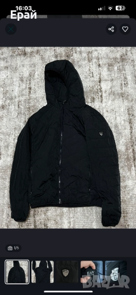 Мъжко черно яке с качулка EA7, снимка 1