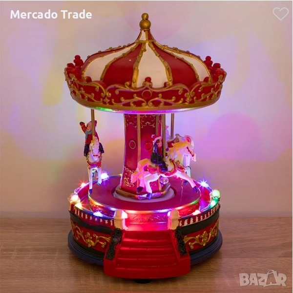 Коледна музикална въртележка Mercado Trade, LED осветление, Червен, снимка 1