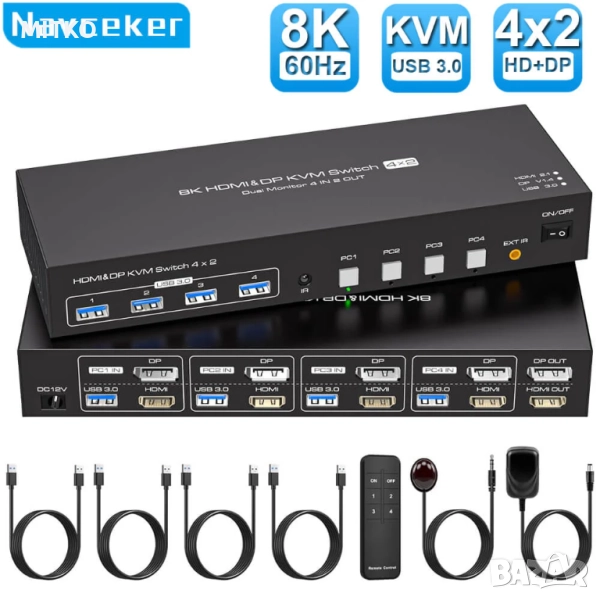 8K HDMI+DP KVM превключвател 4x2, снимка 1
