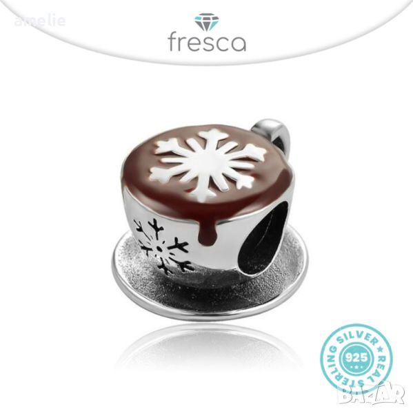 Талисман Fresca по модел тип Pandora сребро 925 Cup of snowflake coffee. Колекция Amélie, снимка 1