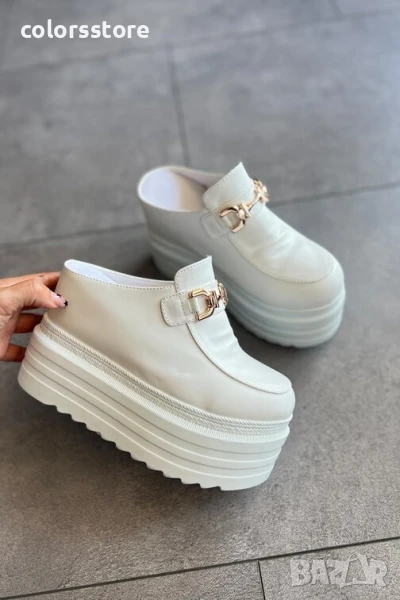 Чехли на платформа - бяла кожа - BTD40

, снимка 1