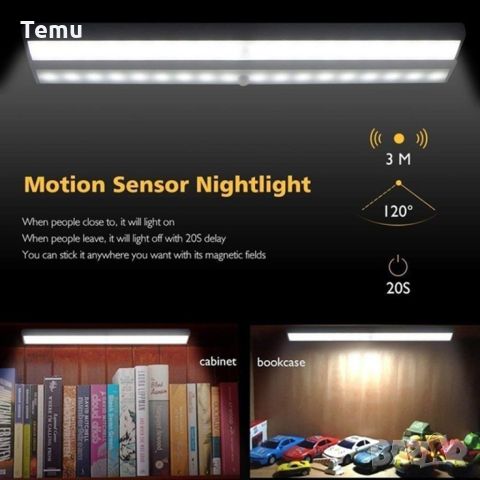 ЛЕД лампа за гардероб със сензор и USB зареждане   Супер ярка светлина за шкаф, гардероб, легло, лам, снимка 9 - Лед осветление - 46452636
