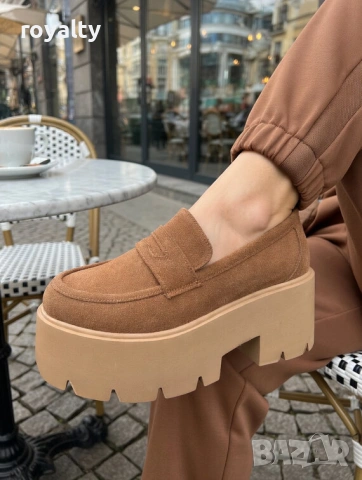 Обувки на платформа - светлокафяв велур, снимка 4 - Дамски ежедневни обувки - 54120412