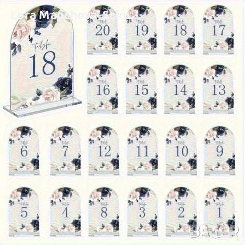 Пълен комплект акрилни табелки за номерация на маси (1–20), снимка 3 - Други - 53909910