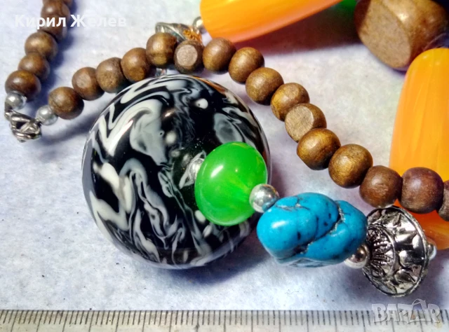 ЕТНО АРТ СТИЛ ОГЪРЛИЦА с МУРАНО ТЮРКОАЗ ТОПЕН КЕХЛИБАР ЗЕЛЕН АХАТ и ДЪРВО ХЕНД МЕЙД НАКИТ 40427, снимка 3 - Колиета, медальони, синджири - 51371671