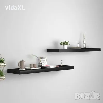 vidaXL Окачени стенни рафтове, 2 бр, черни, 90x23,5x3,8 см, МДФ（SKU:323839）, снимка 2 - Други - 48673474