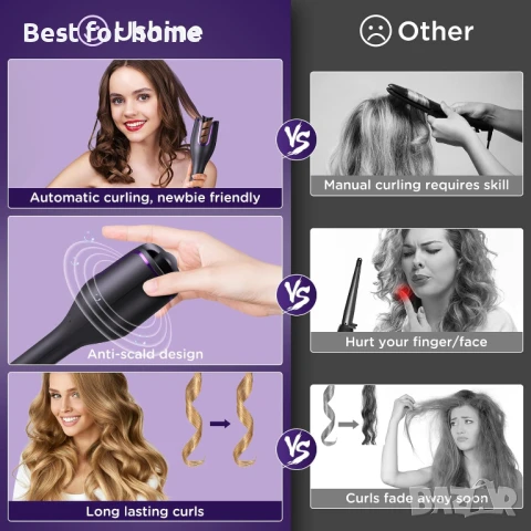  Керамична маша за коса Ushine, автоматично въртяща се на 360°, снимка 5 - Маши за коса - 51217673