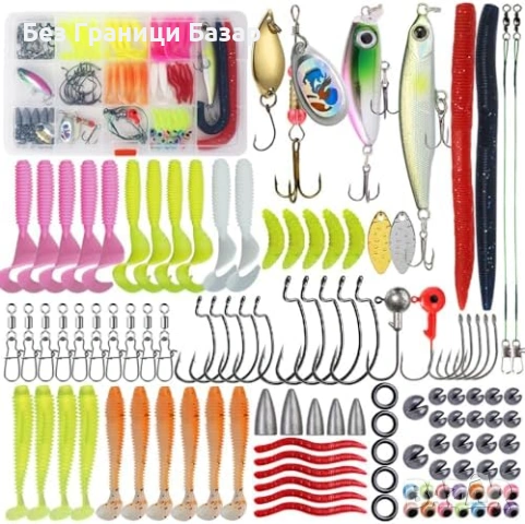 Нов Комплект риболовни примамки 114 части кутия спинери джиг с кутия