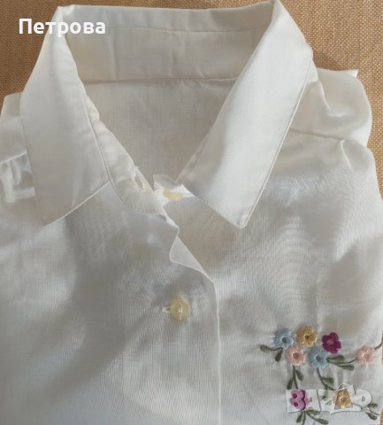 Бяла блуза с къс ръкав, с цветна бродерия, нова, снимка 3 - Ризи - 51094208