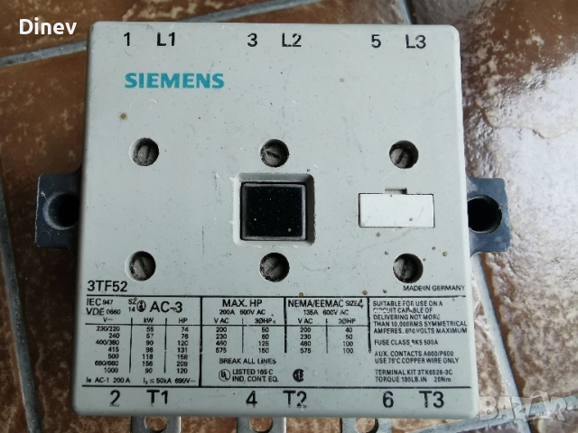 контактор SIEMENS 3TF52 220V 50Hz, снимка 3 - Друга електроника - 51959143