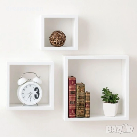 1252107 Стилен комплект бели MDF рафтове със скрити държачи – елегантно решение за Вашата стена, снимка 4 - Етажерки - 53637879