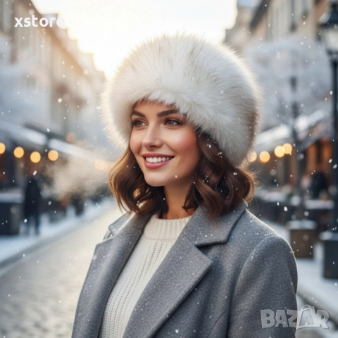 Дамска шапка с дълъг пухкав косъм – топлина и класа през зимата, снимка 4 - Шапки - 52796210