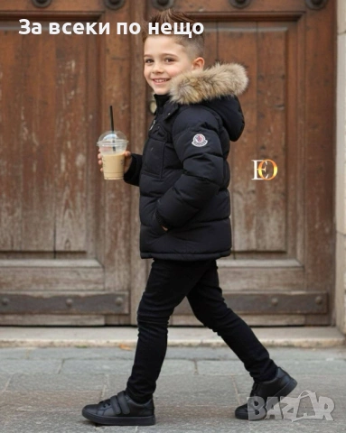 Moncler Детско Черно Зимно Яке С Пух На Качулката Код SK789, снимка 2 - Детски якета и елеци - 53183433