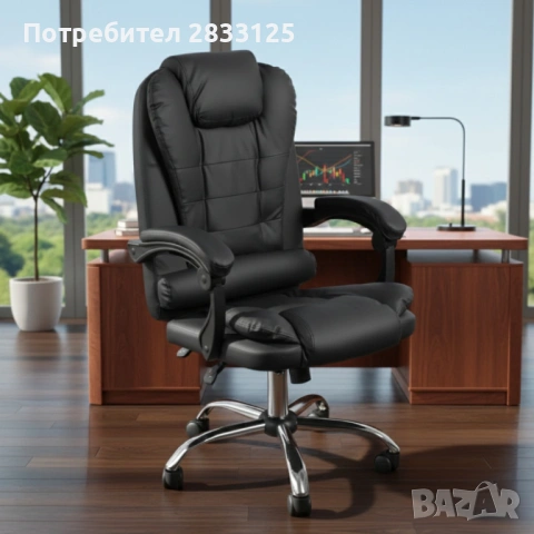 Ергономичен офис стол с лумбална опора от еко кожа в черен цвят – комфорт за дълги часове без болки , снимка 7 - Столове - 53878190