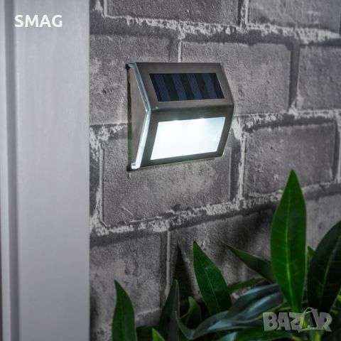 Слънчево соларно осветление за стена 2 LED бяла светлина сребро 10x2.3x8.3cm