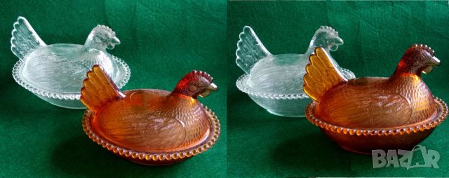Стъклена Кокошка върху гнездо, снимка 4 - Антикварни и старинни предмети - 45284739