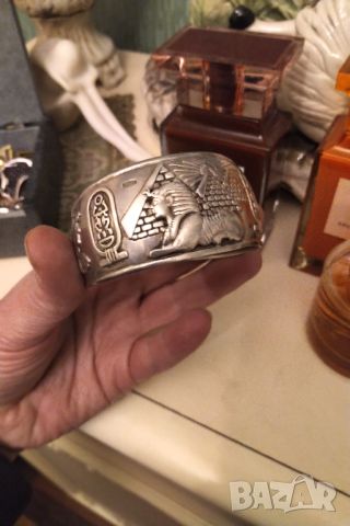 Уникална ,рядка сребърна гривна ковано сребро Египет , снимка 3 - Гривни - 45150381