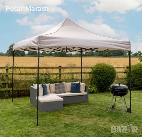 Сгъваема Шатра ЛУКС Бежов 3×3м – подсилена конструкция, UV и водоустойчив плат, снимка 3 - Други - 50365948