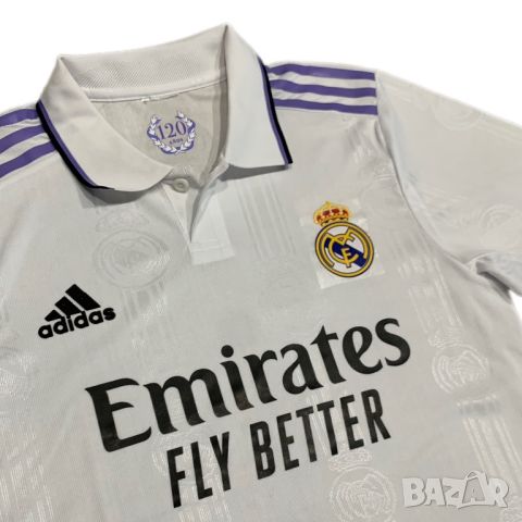 Мъжка тениска с яка Adidas x Real Madrid 120 años | S - M размер, снимка 2 - Тениски - 46710612