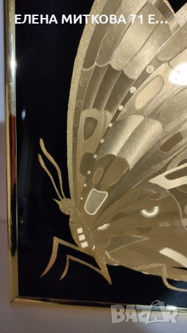 Златна пеперуда на черен фон остъклена картина уникална, снимка 2 - Картини - 45510097