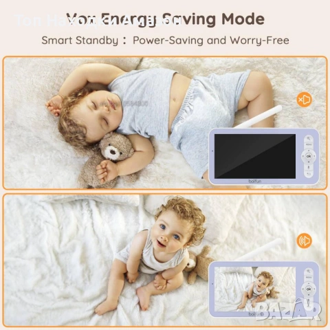 Бебефон BOIFUN 5" 1080P, управление чрез екрана + приложение, разпознаване на плач и движение , снимка 3 - Бебефони - 54023715