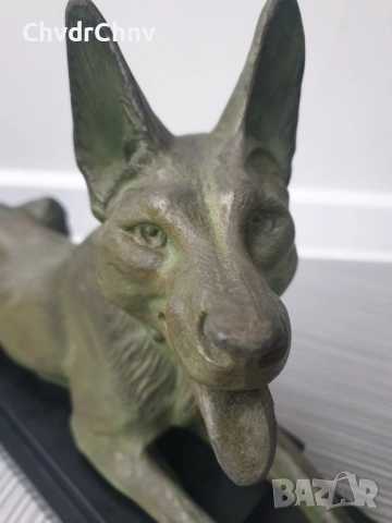 51см-9кг Carvin ЦAM статуетка/стара френска скулптура/фигура на куче-немска овчарка, снимка 9 - Статуетки - 52989414