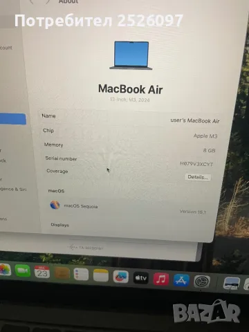 MacBook Air M3 2024 Midnight Blue M3 8C/8G, снимка 8 - Лаптопи за работа - 48439710