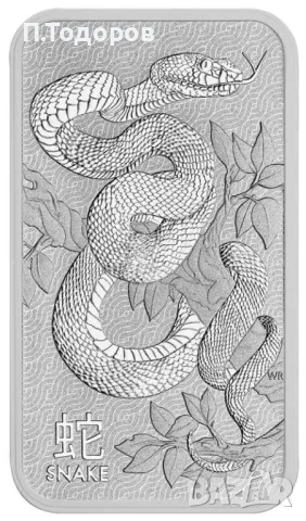 1 oz Сребърно кюлче "Змия" 2025 - Пъртминт, снимка 1