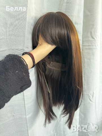 НОВА Кафява естествена перука! 100% високо качество, снимка 3 - Аксесоари за коса - 54083863