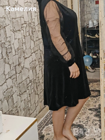 къса черна рокля с тюлени ръкави. , снимка 3 - Рокли - 54056811
