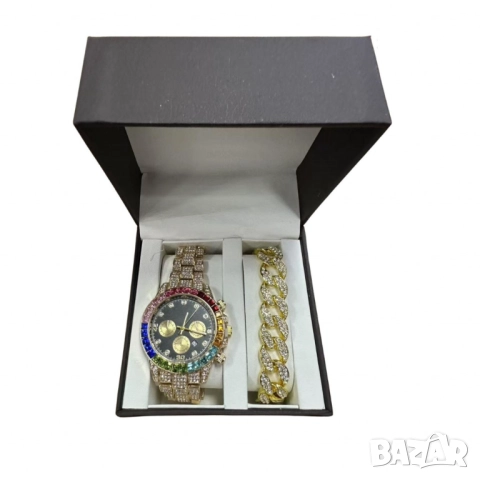 Комплект часовник + гривна – Луксозен стил с камъни, снимка 12 - Бижутерийни комплекти - 52040676