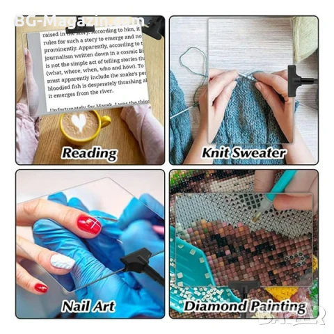 Мощна настолна правоъгълна лупа с щипка за четене шиене на гоблени бродиране A4 козметик маникюр, снимка 5 - Други инструменти - 50921000