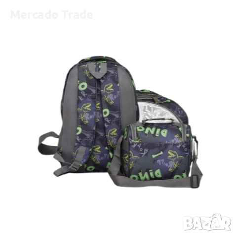 Комплект раница и чанта за храна Mercado Trade, За ученици, За момче, Син-Зелен, снимка 3 - Раници - 51489390