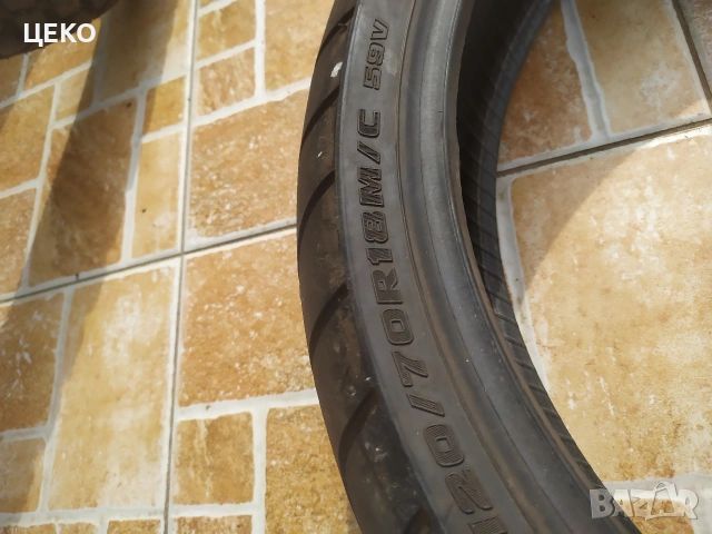 Две Мотоциклетни гуми Bridgestone 90 100 19. и 120 70 18., снимка 10 - Гуми и джанти - 53691019
