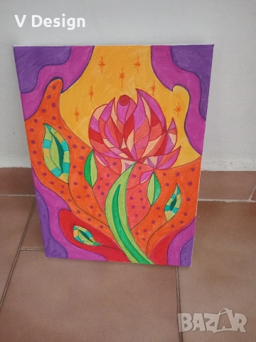 Абстрактна Картина "Роза"- акрил пано 18х24см, снимка 3 - Пана - 53253672