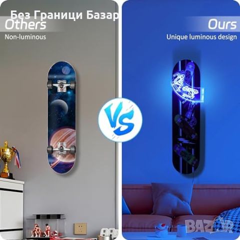 Нова Луминесцентна Стойка за Скейтборд с LED Светлини и USB Захранване, снимка 4 - Други стоки за дома - 46679250