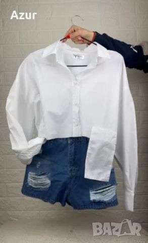 дамски комплект къса риза и дънкови панталонки , снимка 1 - Комплекти - 46387272