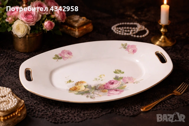 Винтидж порцеланово плато Koenigszelt Germany с рози.1930-1945 г.