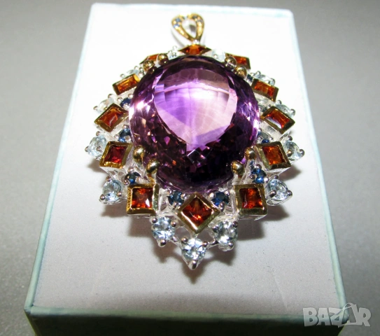 Аметист 65x34x21, 80 карата, тегло 29.9 гр. подходящ за подарък , снимка 3 - Колиета, медальони, синджири - 53709775