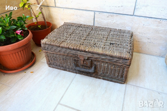 Винтидж ръчно изработен куфар от ракита от началото на 20 век, снимка 3 - Градински мебели, декорация  - 53814445