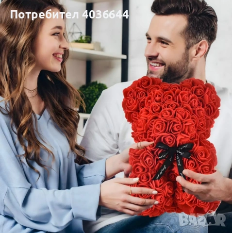 Плюшено мече с LED рози - подарък за мама, момиче, баба - комплект вечни рози 25 см, снимка 4 - Романтични подаръци - 53037091