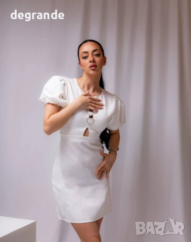 Бяла рокля с буфан ръкави, снимка 3 - Рокли - 50897050