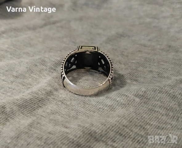 Красив оригинален сребърен пръстен с плетка и камък. 925. 5,9 гр., снимка 4 - Пръстени - 53404666